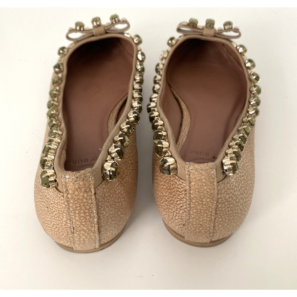 TORY BURCH Ballet Flat Crystal Embellished Point Toe Beige Tan Bow Jewel 6.5 - Picture 6 of 8